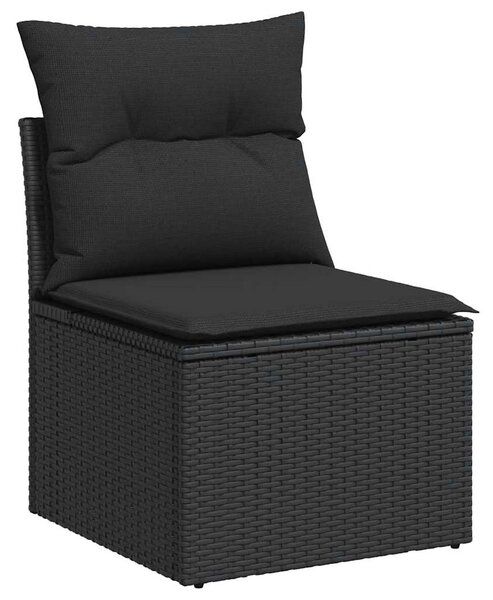 11 részes fekete polyrattan kerti ülőgarnitúra párnákkal