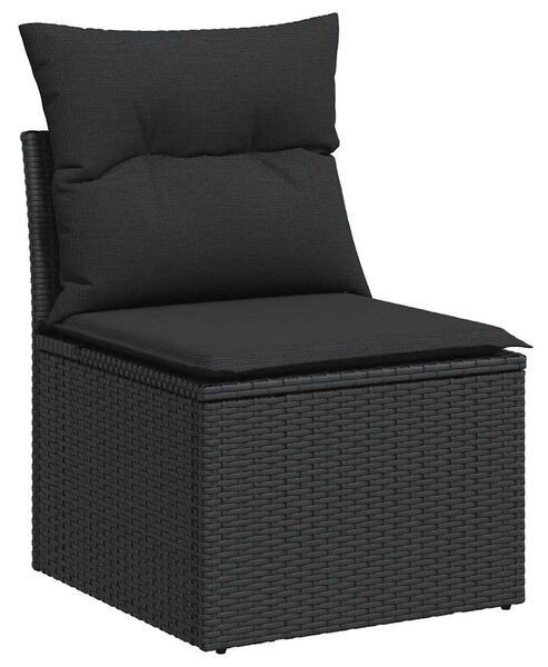 9 részes fekete polyrattan kerti ülőgarnitúra párnákkal