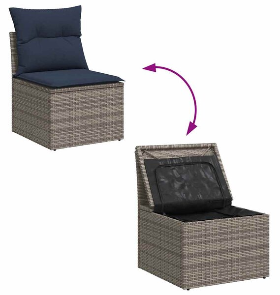 13 db szürke polyrattan kerti kanapégarnitúra párnákkal