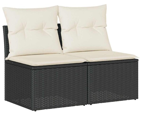 2 részes fekete polyrattan akácfa kerti ülőgarnitúra párnával