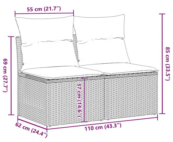 2 részes bézs polyrattan akácfa kerti ülőgarnitúra párnákkal