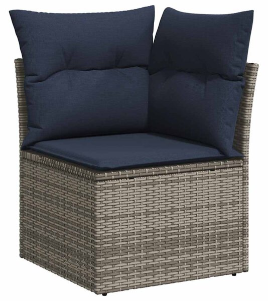 11 részes szürke polyrattan akácfa kerti ülőgarnitúra párnákkal