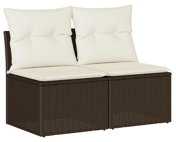2 részes barna polyrattan akácfa kerti ülőgarnitúra párnákkal