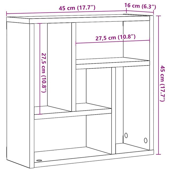 Antik fa színű szerelt fa fali polc 45 x 16 x 45 cm