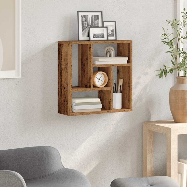 Antik fa színű szerelt fa fali polc 45 x 16 x 45 cm