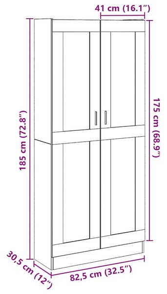 Antik fa színű szerelt fa magasszekrény 82,5 x 30,5 x 185 cm