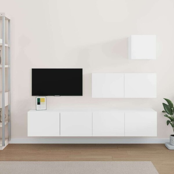 Fehér Falra Szerelhető TV Szekrény Szett - 4 Rész