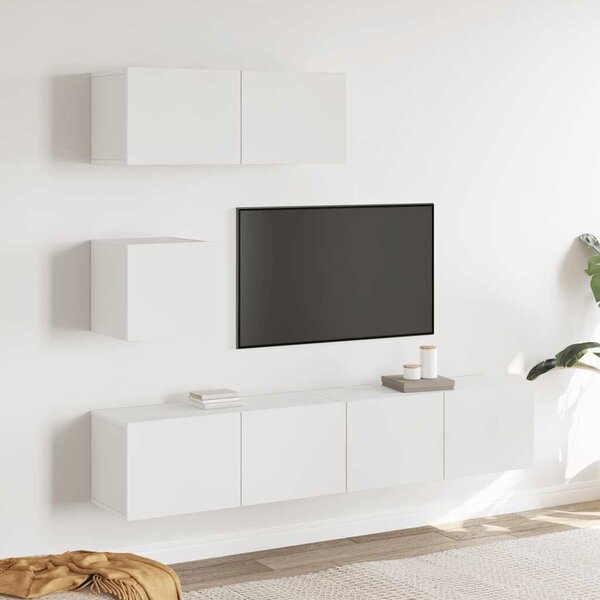 Fehér Falra Szerelhető TV Szekrény Szett - 4 Rész