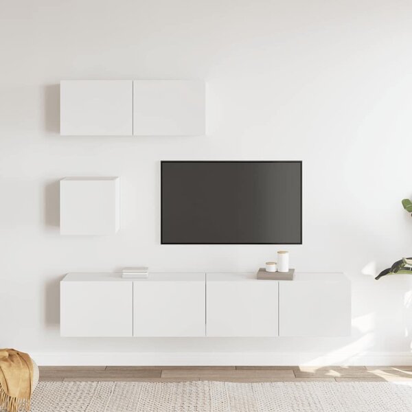 Fehér Falra Szerelhető TV Szekrény Szett - 4 Rész