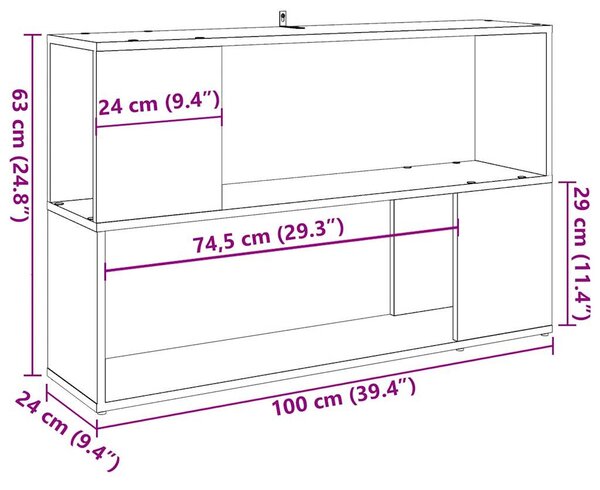 Antik fa színű szerelt fa könyvszekrény 100 x 24 x 63 cm