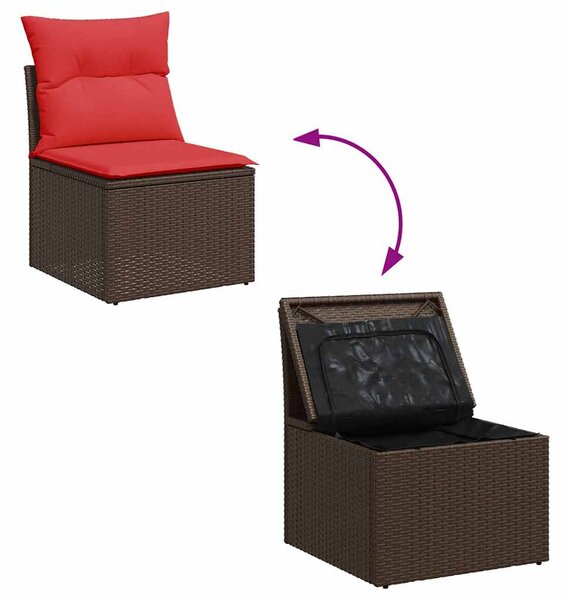 6 részes barna polyrattan akácfa kerti ülőgarnitúra párnákkal
