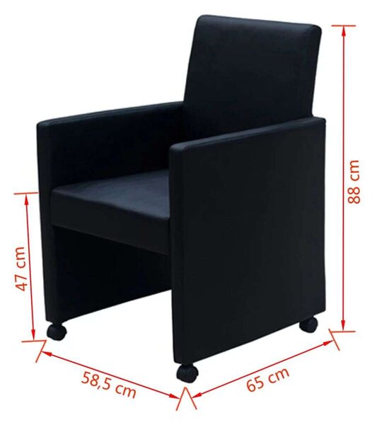 Modern Műbőr Étkezőszék - 2 db - Fekete - Görgős