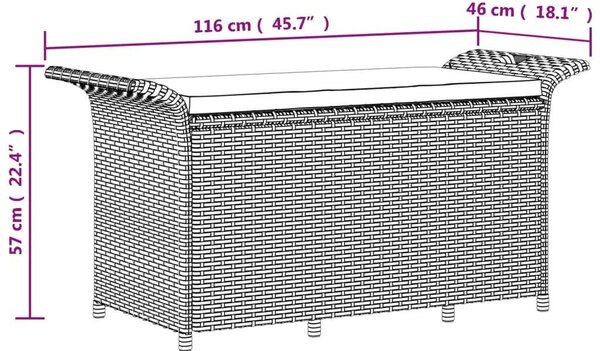 Fekete polyrattan kerti pad párnával 116 x 46 x 57 cm