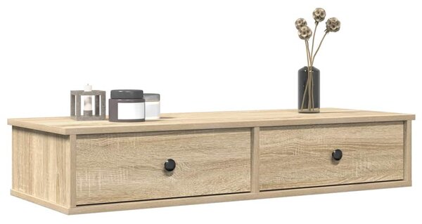 Sonoma tölgy szerelt fa falipolc fiókokkal 100 x 37,5 x 19 cm