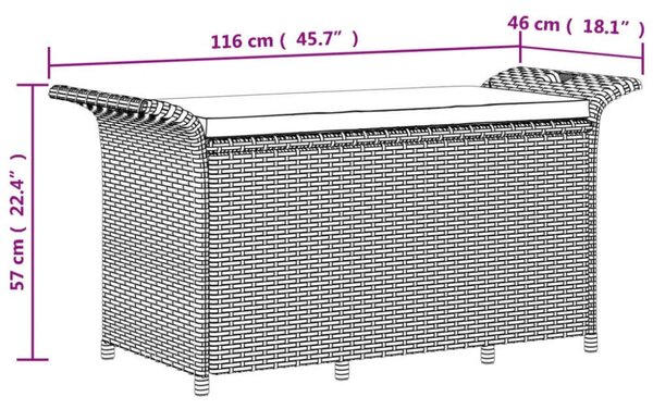 VidaXL barna polyrattan kerti pad párnával 116 x 46 x 57 cm