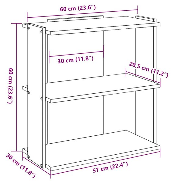 3 szintes antik fa szerelt fa könyvespolc 60 x 30 x 60 cm