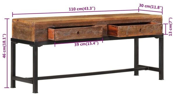 Rusztikus Fa TV-szekrény - 2 Fiókos - 110x30x46 cm