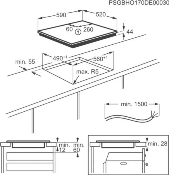 Electrolux EIV854 Beépíthető indukciós főzőlap, 78 cm, 4 főzőzóna, FlexiBridge®, Fekete
