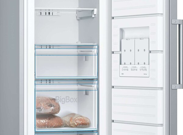 Bosch GSN33VLEP Fagyasztószekrény, 225L, M:176cm, elektronikus hőmérsékletszabályozás, E energiaosztály, Inox