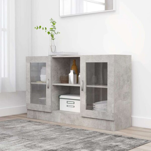 Betonszürke forgácslap vitrinszekrény 120 x 30,5 x 70 cm