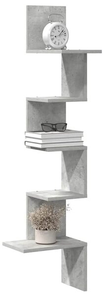 Betonszürke forgácslap fali sarokpolc 32x32x127,5 cm