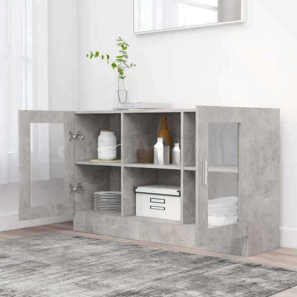 Betonszürke forgácslap vitrinszekrény 120 x 30,5 x 70 cm