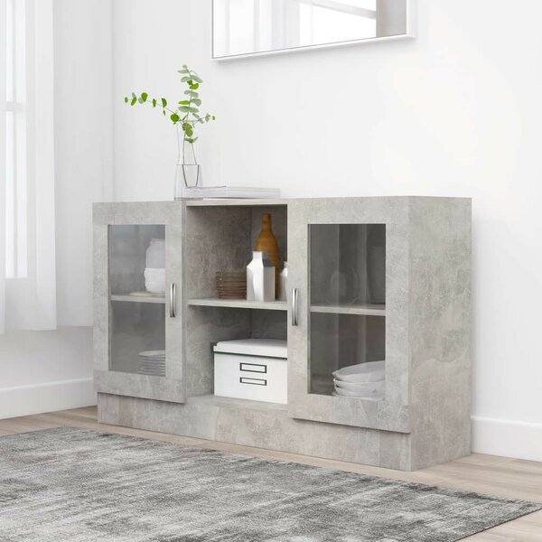 Betonszürke forgácslap vitrinszekrény 120 x 30,5 x 70 cm