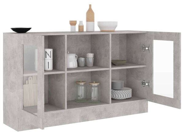 Betonszürke forgácslap vitrinszekrény 120 x 30,5 x 70 cm