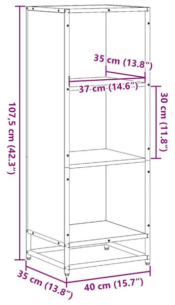 Fekete forgácslap könyvszekrény 40x35x107,5 cm