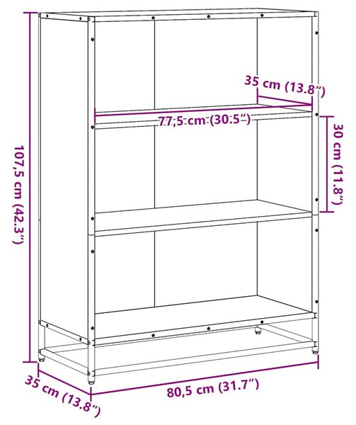 Barna tölgyszínű szerelt fa könyvszekrény 80,5x35x107,5 cm