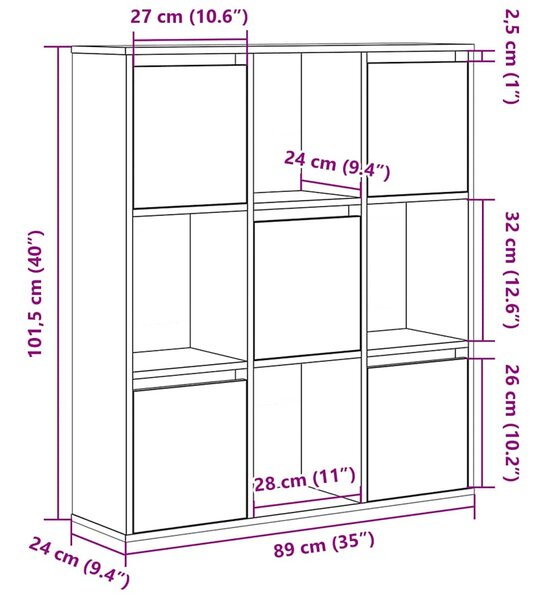 Antik fa színű szerelt fa könyvespolc 89x24x101,5 cm