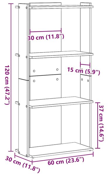 Könyvespolc 3 szintes Régi fa 60x30x120 cm Műfa