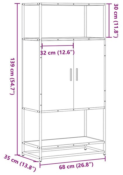Highboard sonoma tölgy 68x35x139 cm gépelt fa és fém