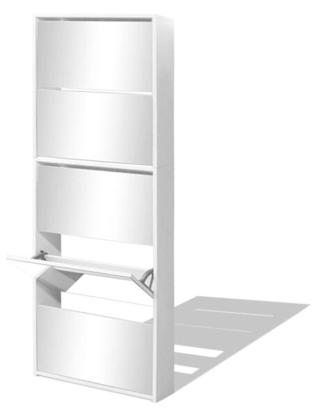 Modern 5 Fiókos Tükör Cipőszekrény - Fehér - 63x17x169,5cm
