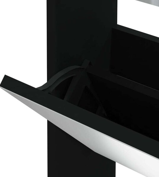 Fekete Cipőszekrény Tükörrel - 3 Fiókos - 63x17x102,5cm
