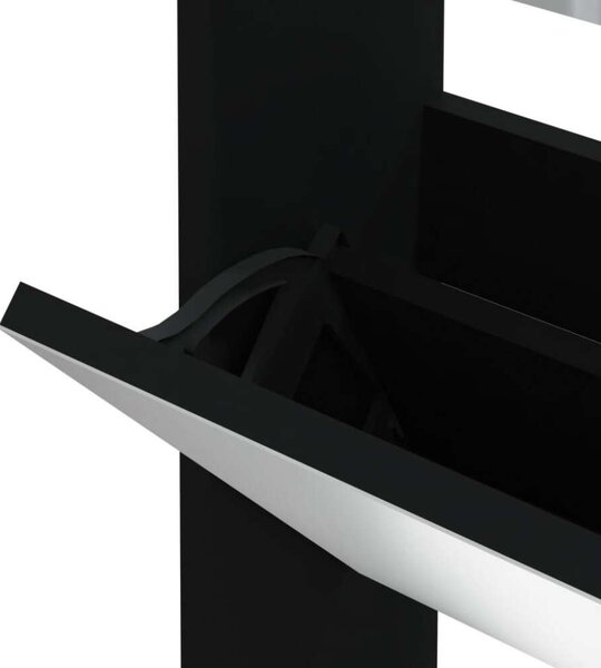 Fekete Cipőszekrény Tükörrel - 3 Fiókos - 63x17x102,5cm