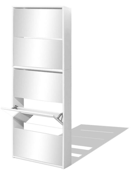 Modern 5 Fiókos Tükör Cipőszekrény - Fehér - 63x17x169,5cm