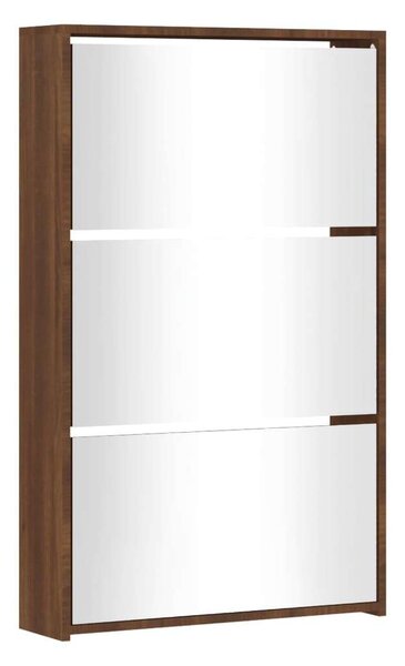 3-szintes Cipőszekrény Tükörrel - Barna Tölgy - 63x17x102,5 cm