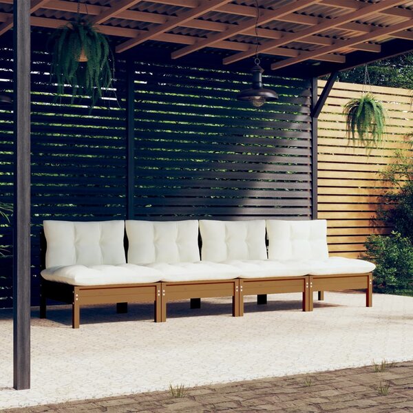 VidaXL négy személyes tömör fenyőfa kerti kanapé krémszínű párnákkal