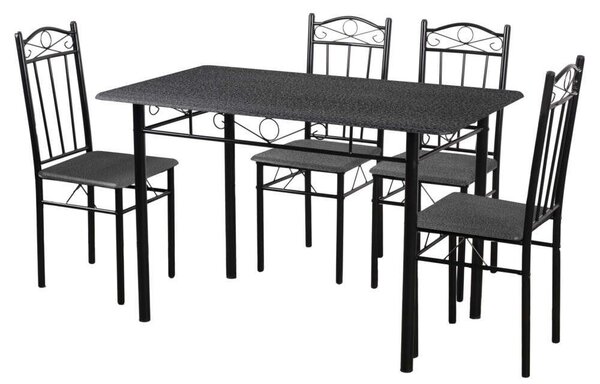 BC FUR-101-17BL Étkezőasztal szett - 4 szék - Fekete - 120x67 cm