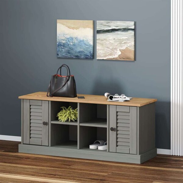 Vigo szürke tömör fenyőfa cipőtároló pad 106 x 35 x 40 cm