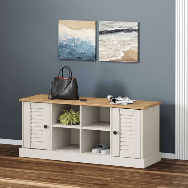 Vigo fehér tömör fenyőfa cipőtároló pad 106 x 35 x 40 cm