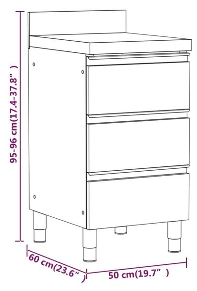 Rozsdamentes Acél Konyhaszekrény Szett - 3 db - 50/60 cm