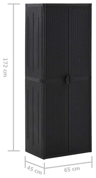 Kerti Tárolószekrény - PP Rattan - Fekete - 65x45x172 cm