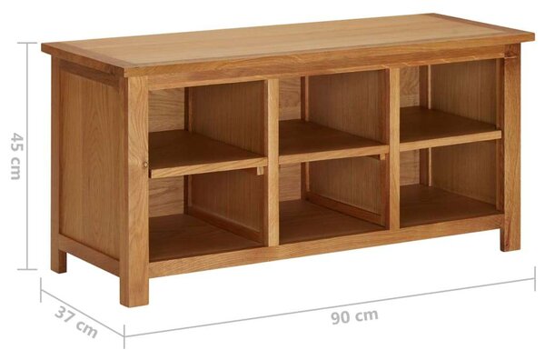 Tömör Tölgyfa Cipőtartó Pad - 6 Rekesz - 90x37x45 cm
