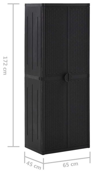 Kerti Tárolószekrény - PP Rattan - Fekete - 65x45x172 cm