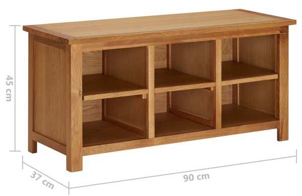 Tömör Tölgyfa Cipőtartó Pad - 6 Rekesz - 90x37x45 cm