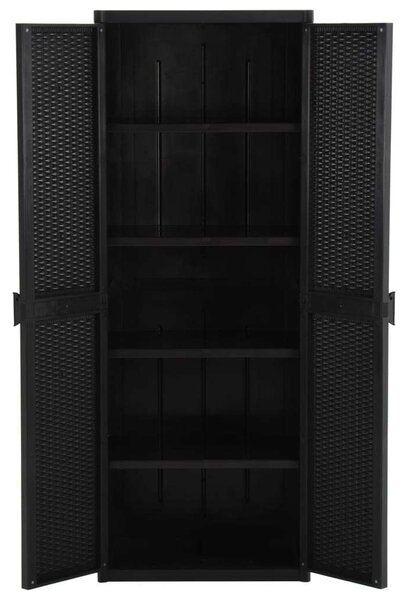 Kerti Tárolószekrény - PP Rattan - Fekete - 65x45x172 cm