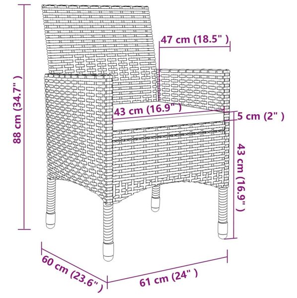 Polyrattan Kerti Étkezőgarnitúra - 9 részes - Fekete