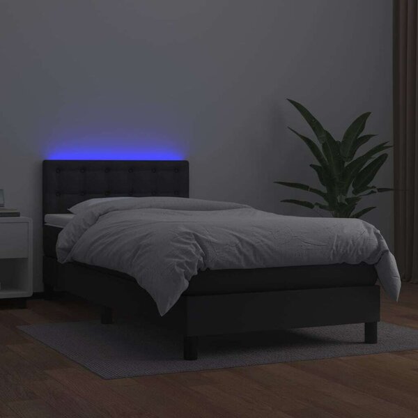 Modern LED-es Ágy - 90x190 cm - Fekete Műbőr